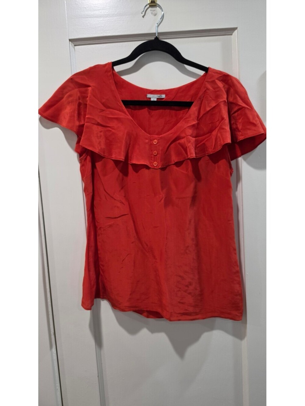 Halogen Petite Small Orange Red Silk Ruffle Sleeve Blouse Top